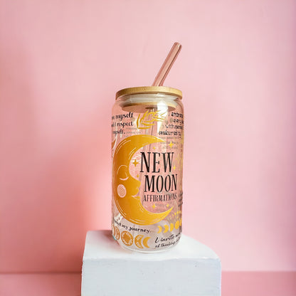 New Moon Affirmations Iced Coffee Glass Cup