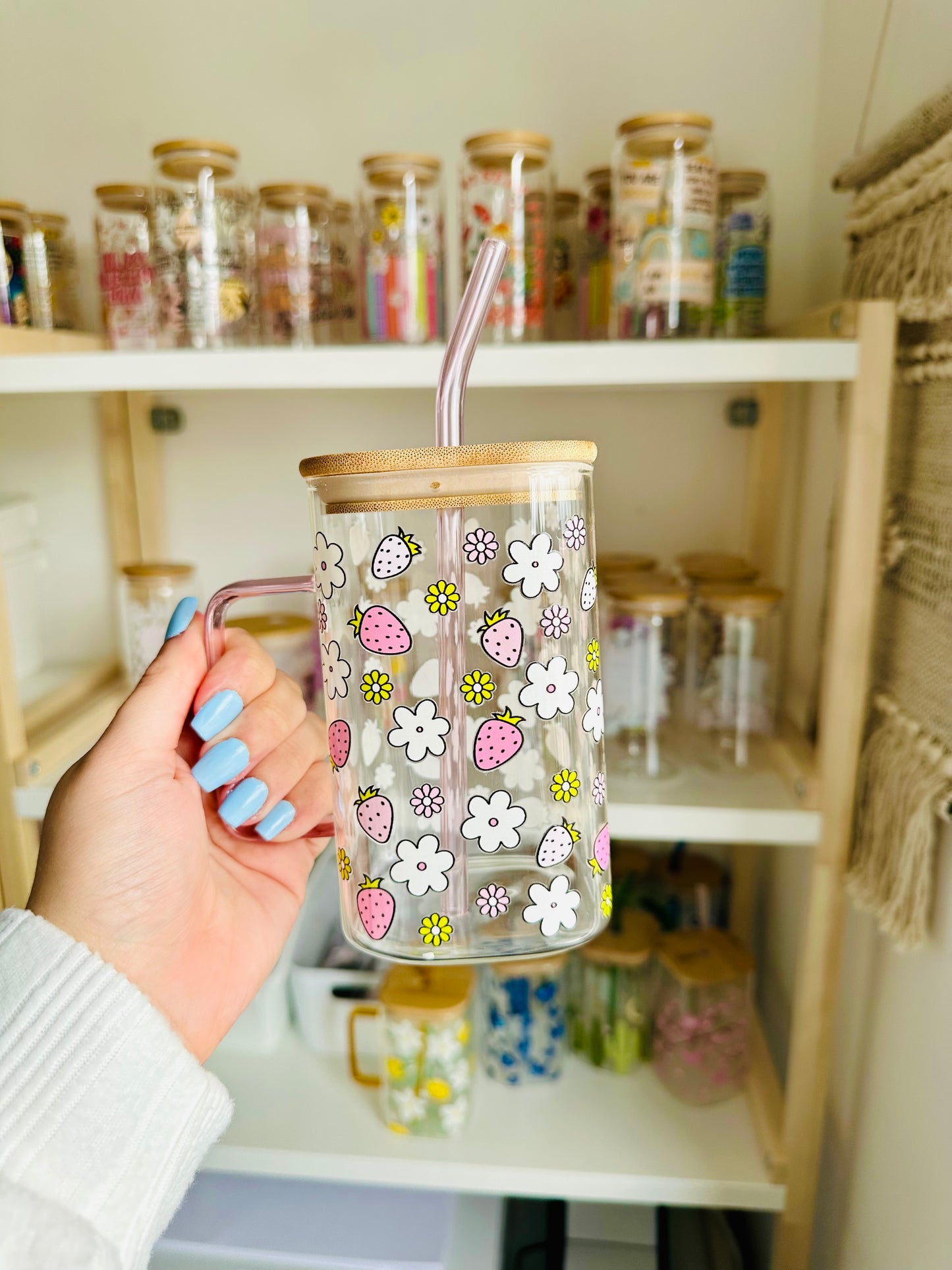 Strawberry Dream Square Glass Iced Coffee Cup