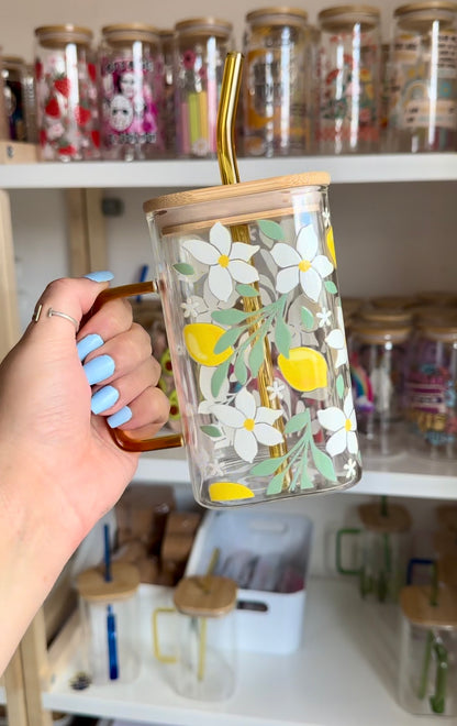 Sweet Lemon Square Glass Iced Coffee Cup