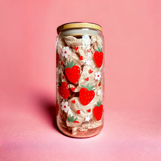 Strawberry Hearts Iced Coffee Glass Cup