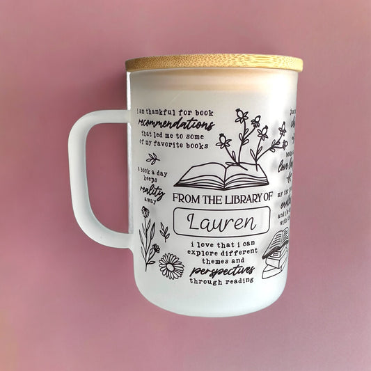 Personalised Bookish Library Frosted Glass Mug