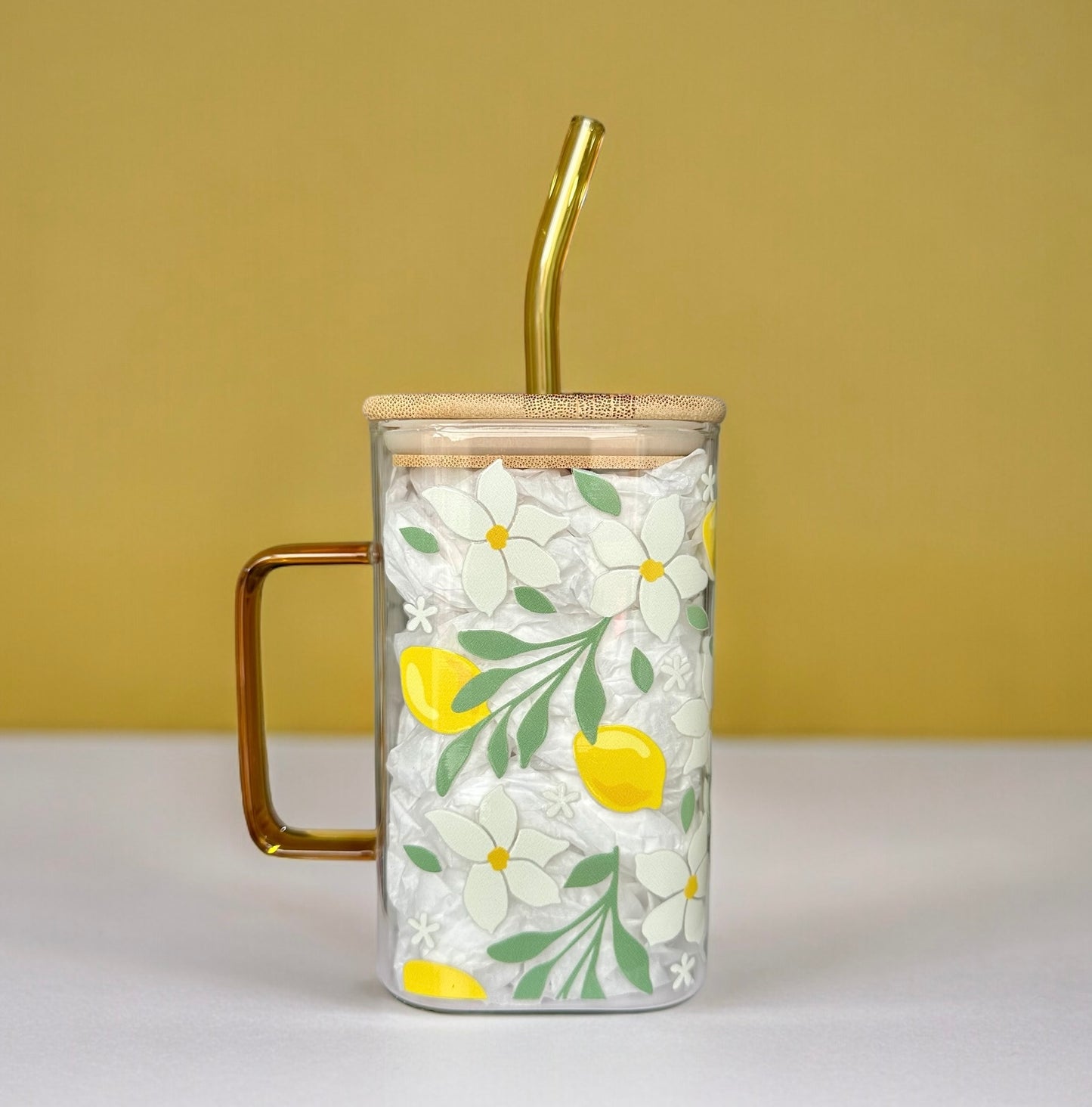 Sweet Lemon Square Glass Iced Coffee Cup