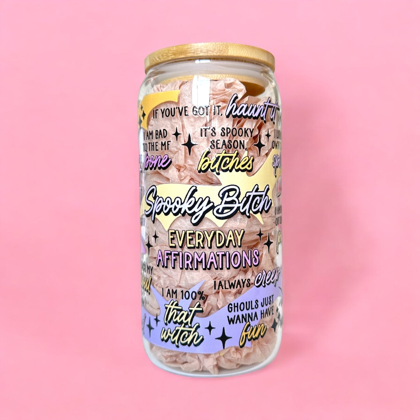 Spooky Bitch Affirmations Iced Coffee Glass Cup